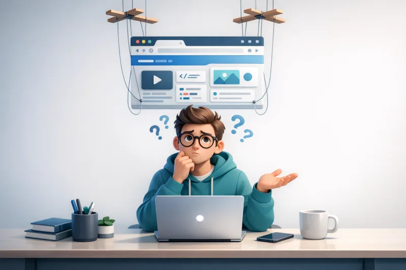 Розгублений розробник у ноутбука, не розуміє, навіщо використовувати Puppeteer