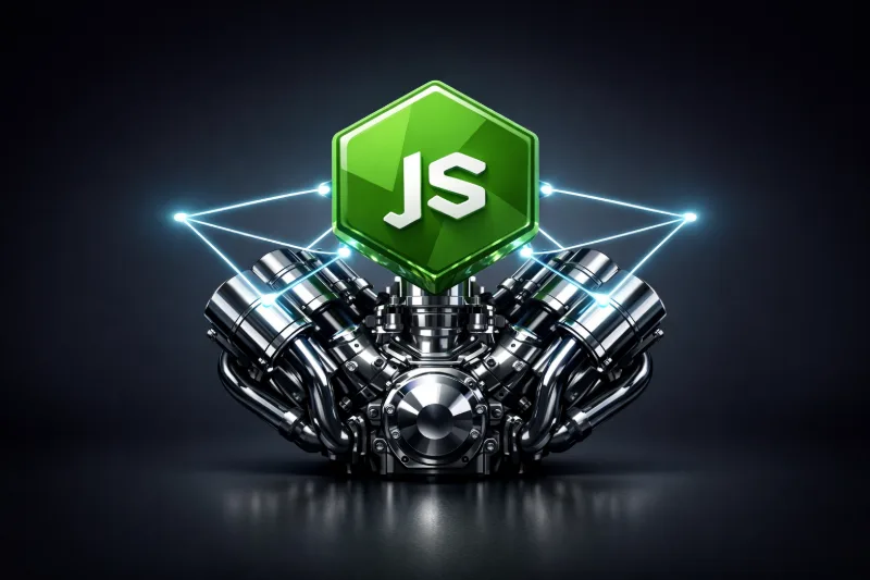 Символ Node.js та двигун V8, центрована 3D-ілюстрація