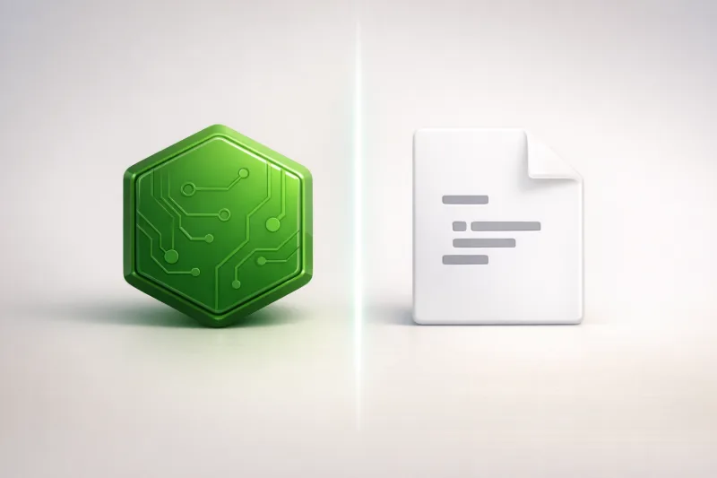 Сучасна ілюстрація порівняння Node.js і простих скриптів із позначеною межею між ними