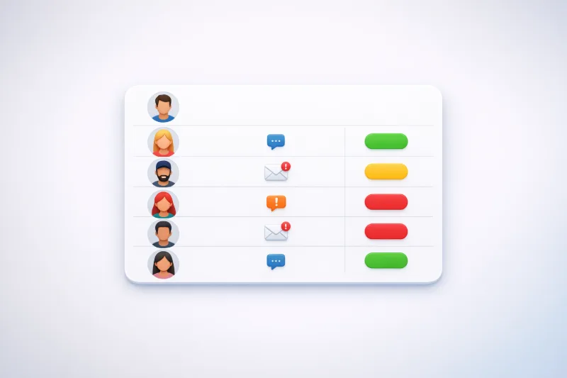 Ілюстрація таблиці з колонками ПІБ, Запит і Статус у мінімалістичному інтерфейсі